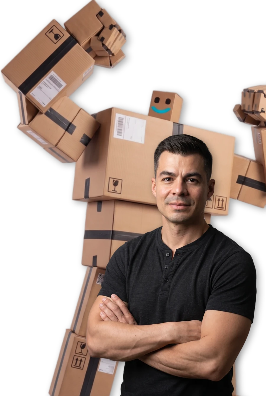Walter Stephani mit seinem Kartonroboter Buddy